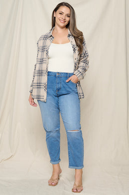 Beige Plaid Flannel - Extended Size