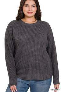 Waffle Sweater - Extended Size Gray