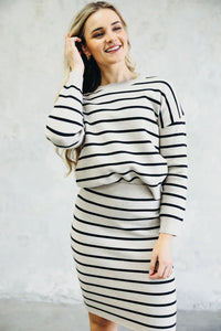 Striped Knit Sweater - Latte