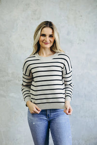 Striped Knit Sweater - Latte