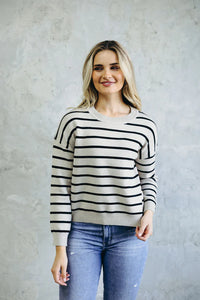 Striped Knit Sweater - Latte