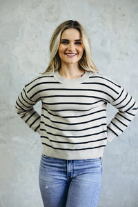 Striped Knit Sweater - Latte