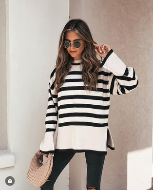 Striped Sweater - Cream & Black