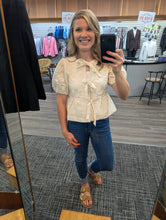 Load image into Gallery viewer, Tie Front Lace Peplum Blouse